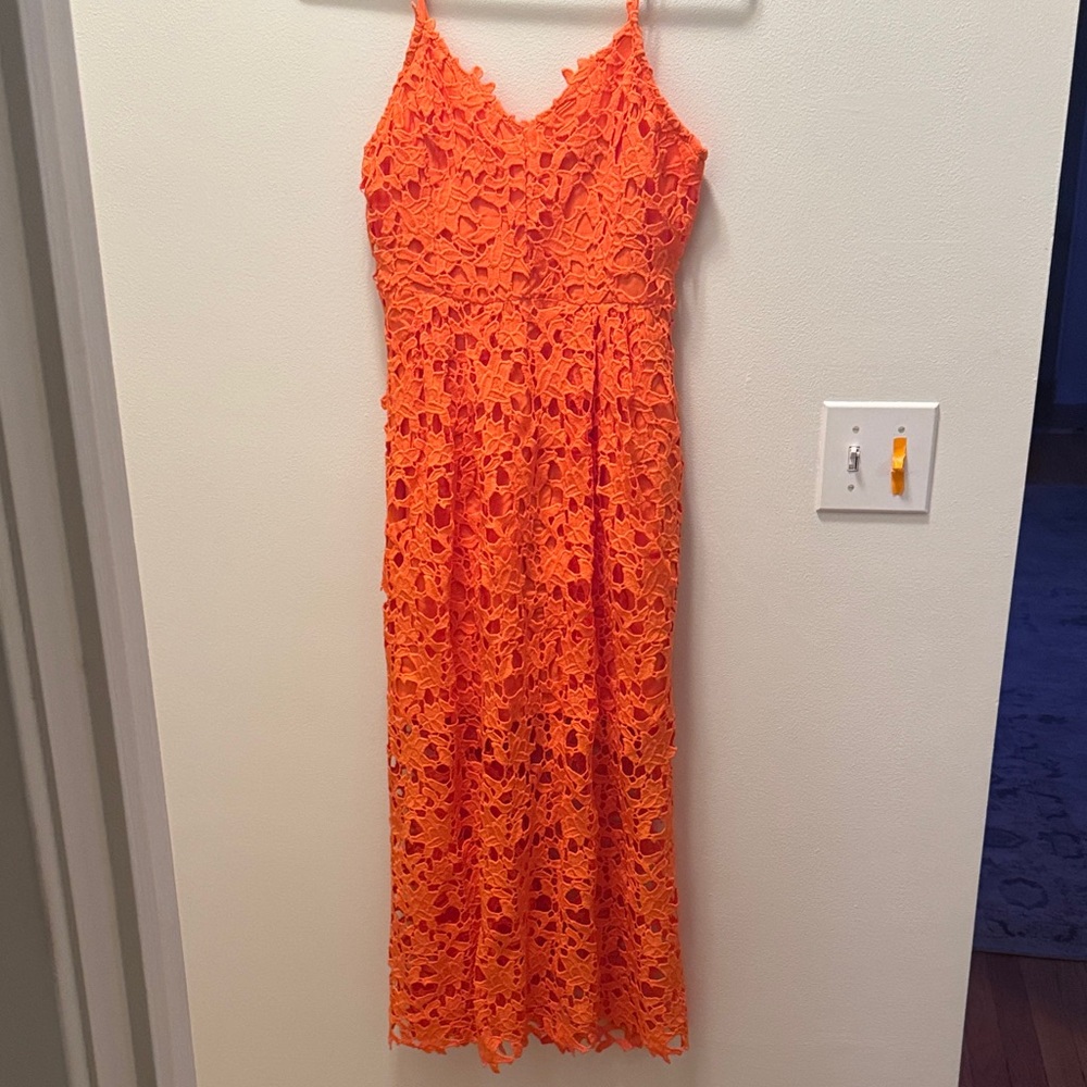 Vici Vibrant Orange Lace Midi Dress